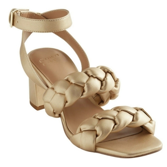 Crown & Ivy Size 7 Platino Blakely Block Heel Women's Sandal - Picture 1 of 9